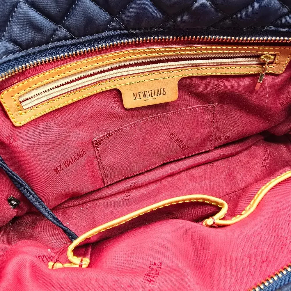MZ Wallace New‎ York navy blue quilted leather trim purse gold chain handbag